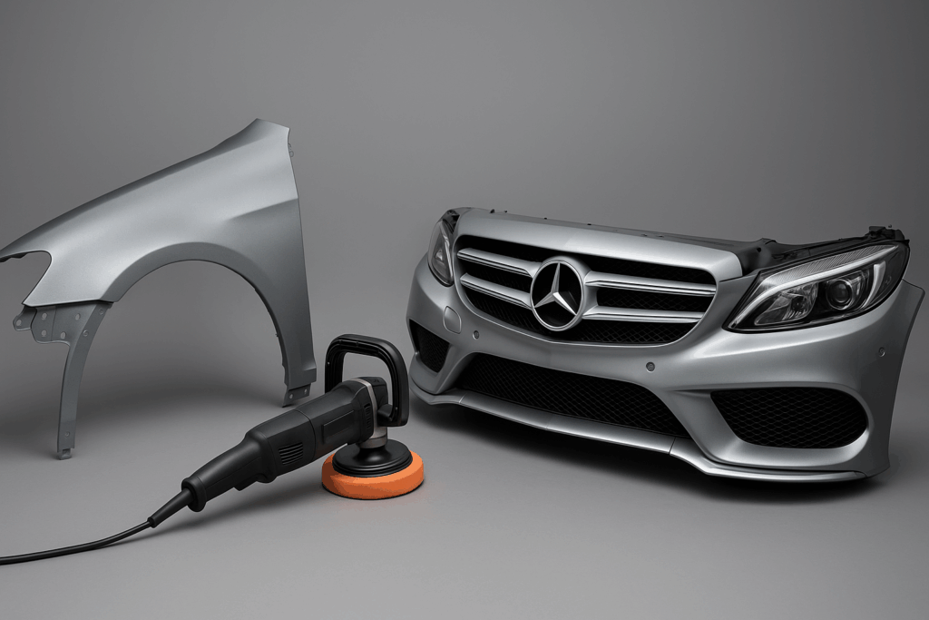 Changement d'éléments de carrosserie automobile, remplacement pare-choc, bouclier